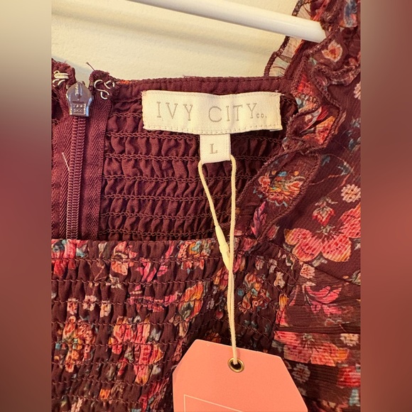 Ivy City Co Burgundy Floral Long Sleeve Dress - Picture 2 of 8